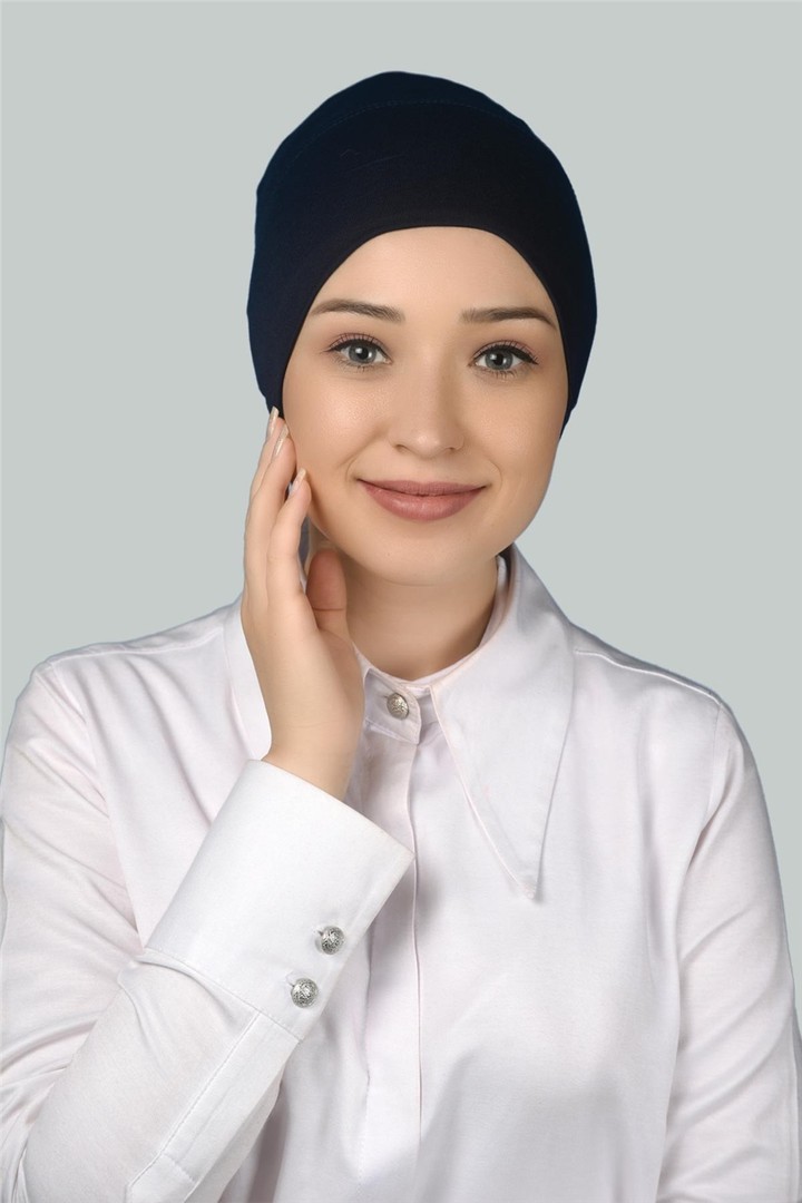 Instant Practical Snap-On Long Hijab Bonnet - Navy Blue