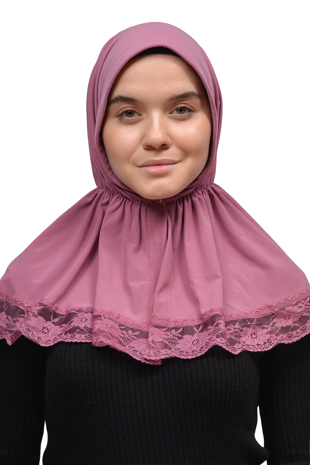Lace Elastic Shirred Hijab - Comfortable and Stylish  - Dried Rose