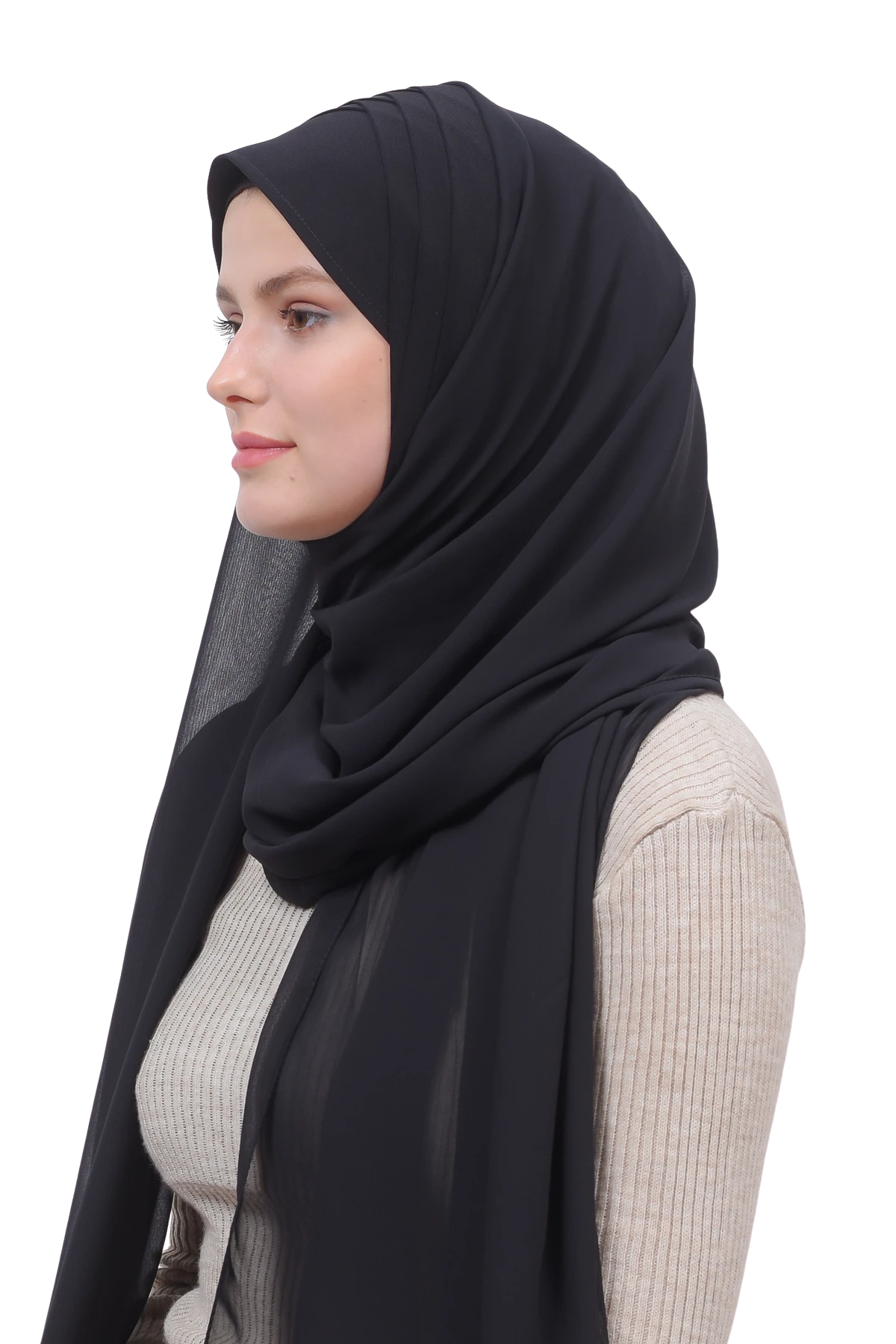 Pileli Çapraz Tela Bantlı Pratik Tesettür Şifon Şal