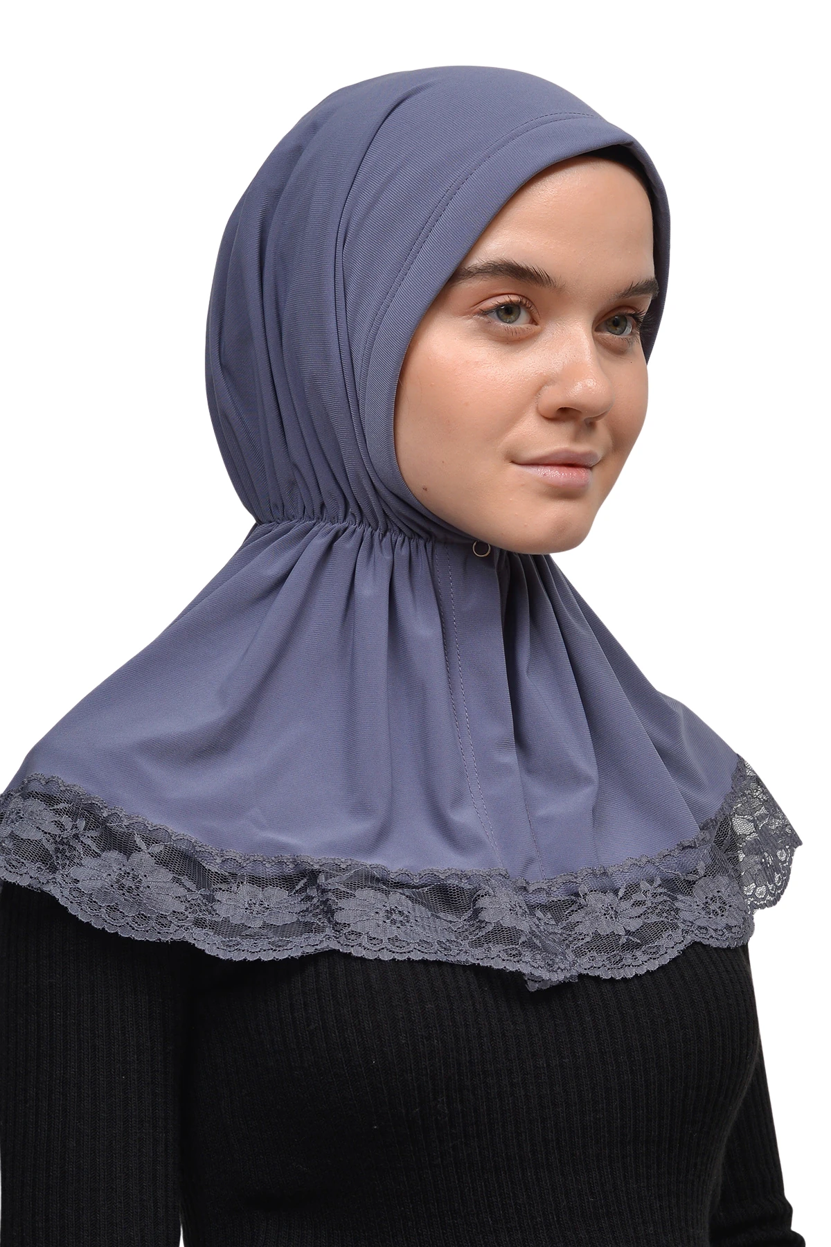 Lace Elastic Shirred Hijab - Comfortable and Stylish  - Smoke