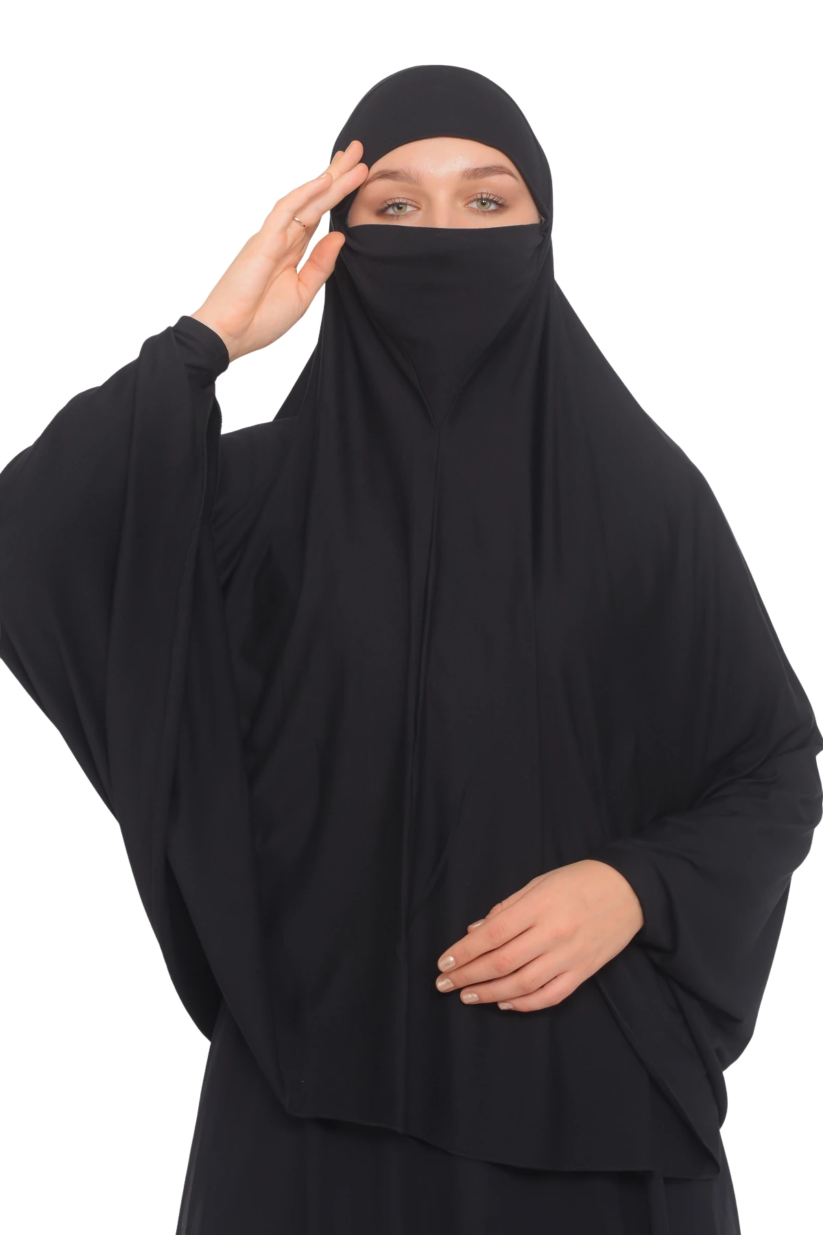 Kollu Sufle Çarşaf Üstü Peçeli Pratik Tesettür Hijab - Nikaplı Namaz Örtüsü