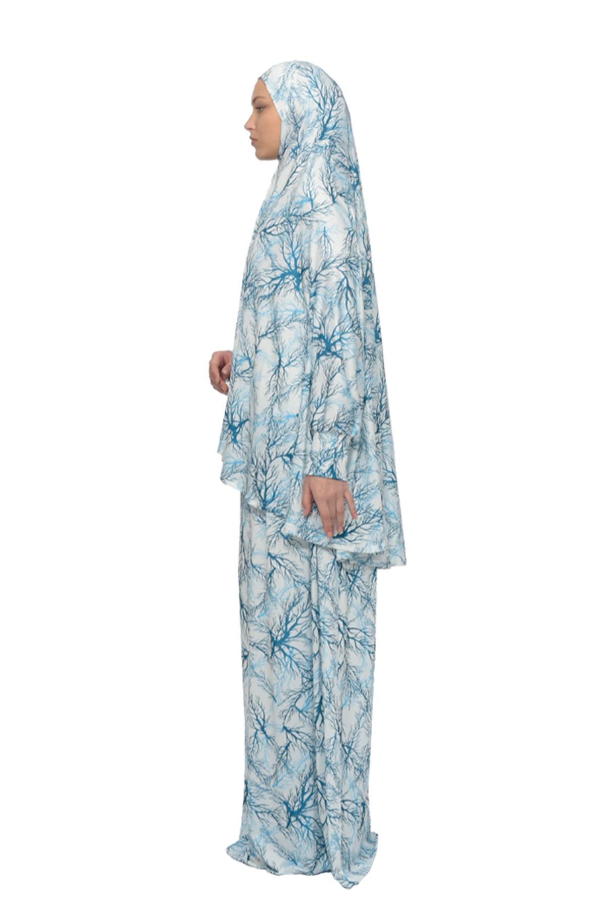 Two-Piece Elastic Skirt & Batwing Sleeve Tree Pattern Prayer Dress