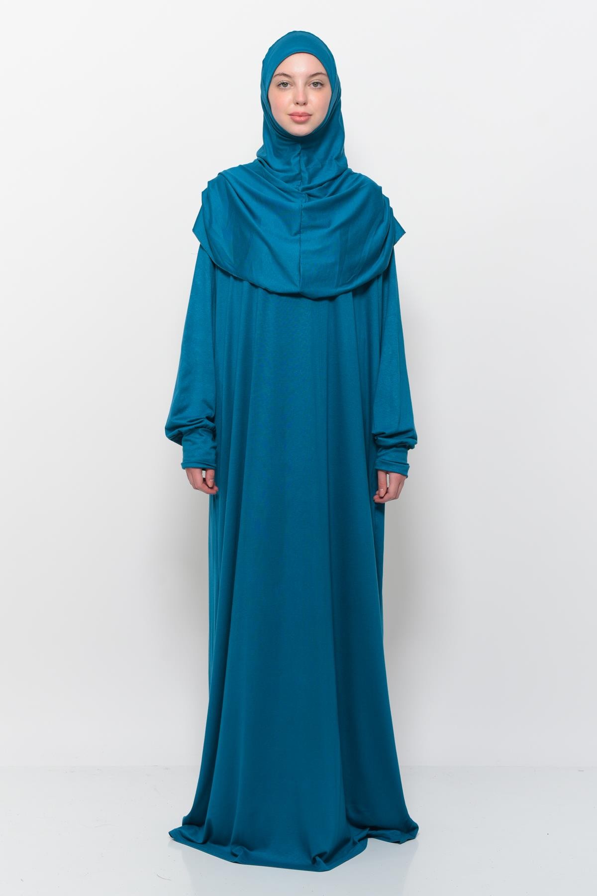 One-Piece Organic Cotton Hijab Prayer Dress  - Light Petrol Color