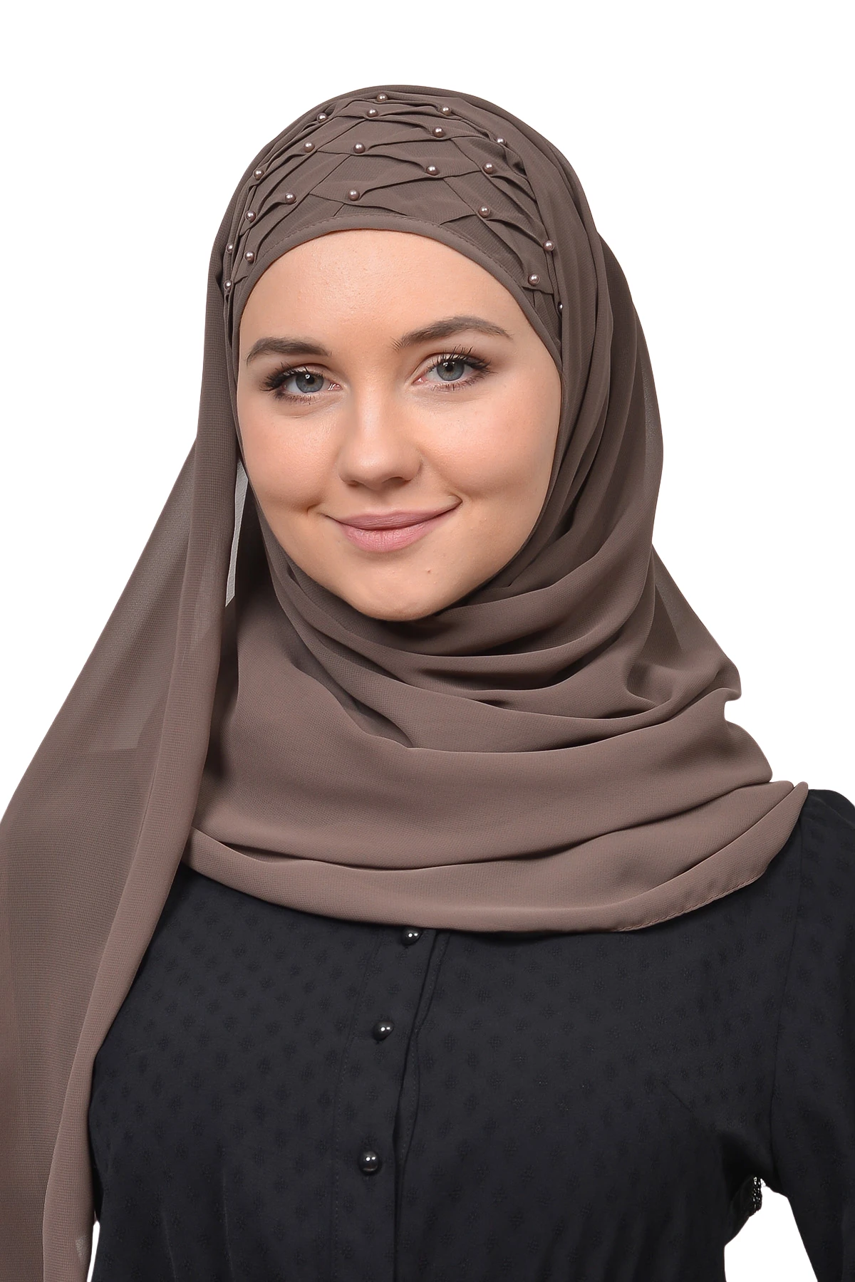 Nervure Beaded Chiffon Shawl - Versatile Wear - Mink