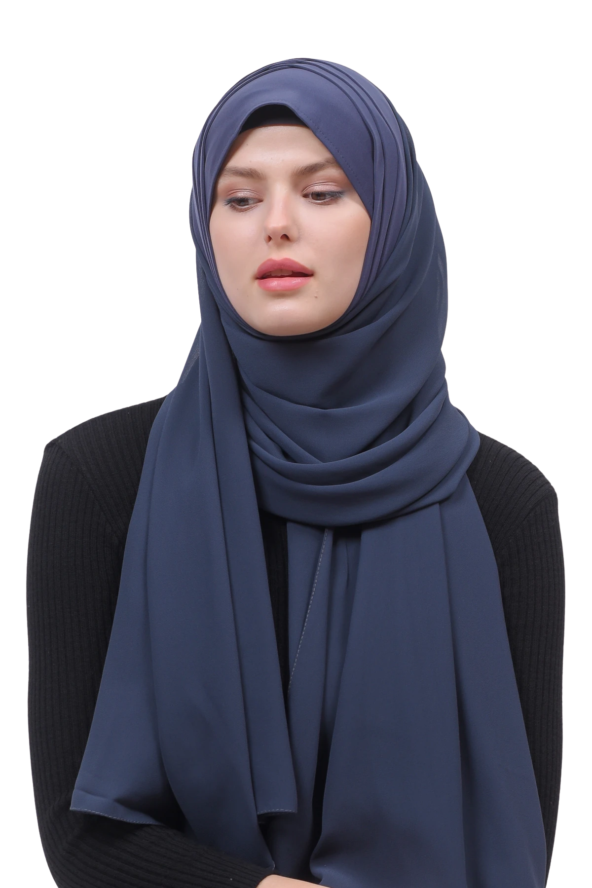 Pileli Çapraz Tela Bantlı Pratik Tesettür Şifon Şal