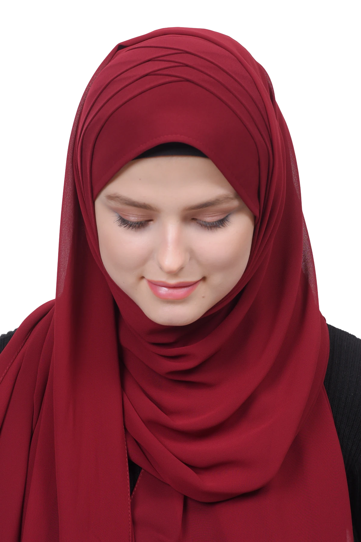 Pileli Çapraz Tela Bantlı Pratik Tesettür Şifon Şal