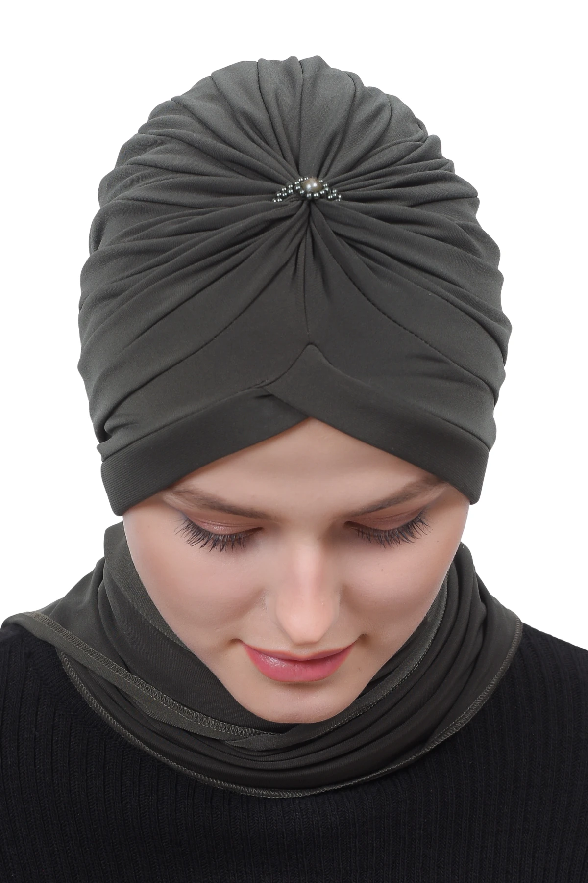 İnci Taçlı Atkılı Tesettür Bone