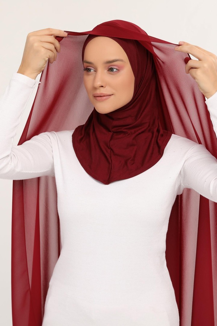 Organic Daily Wear Bonnet and Chiffon Shawl - Burgundy