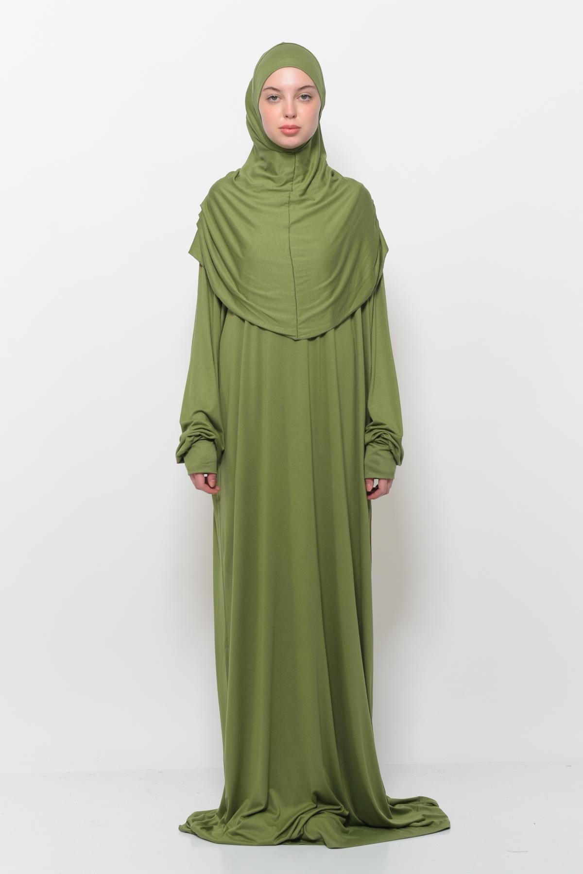 One-Piece Organic Cotton Hijab Prayer Dress  - Pistachio green