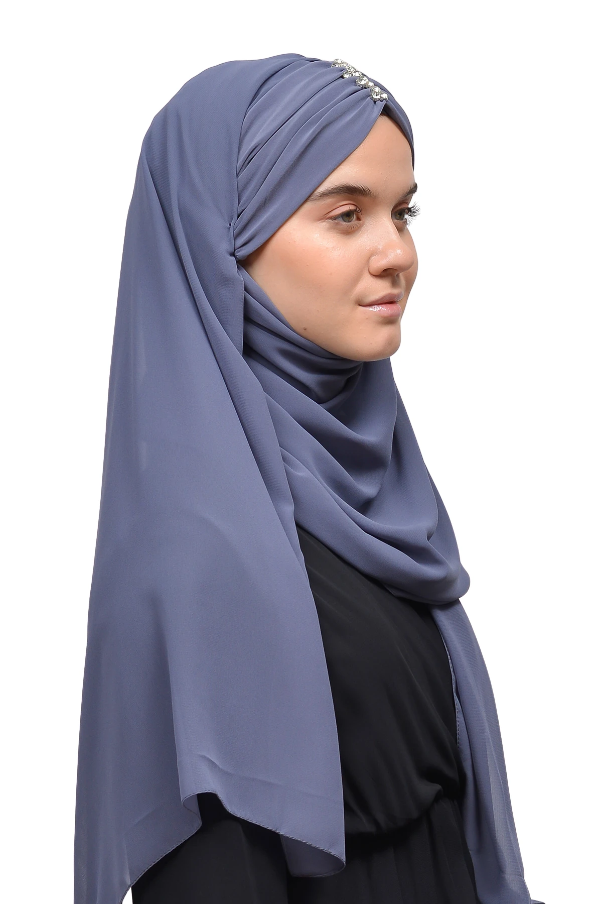 Zarif Taşlı Drapeli Hazır Pratik Şifon Tesettür Şal