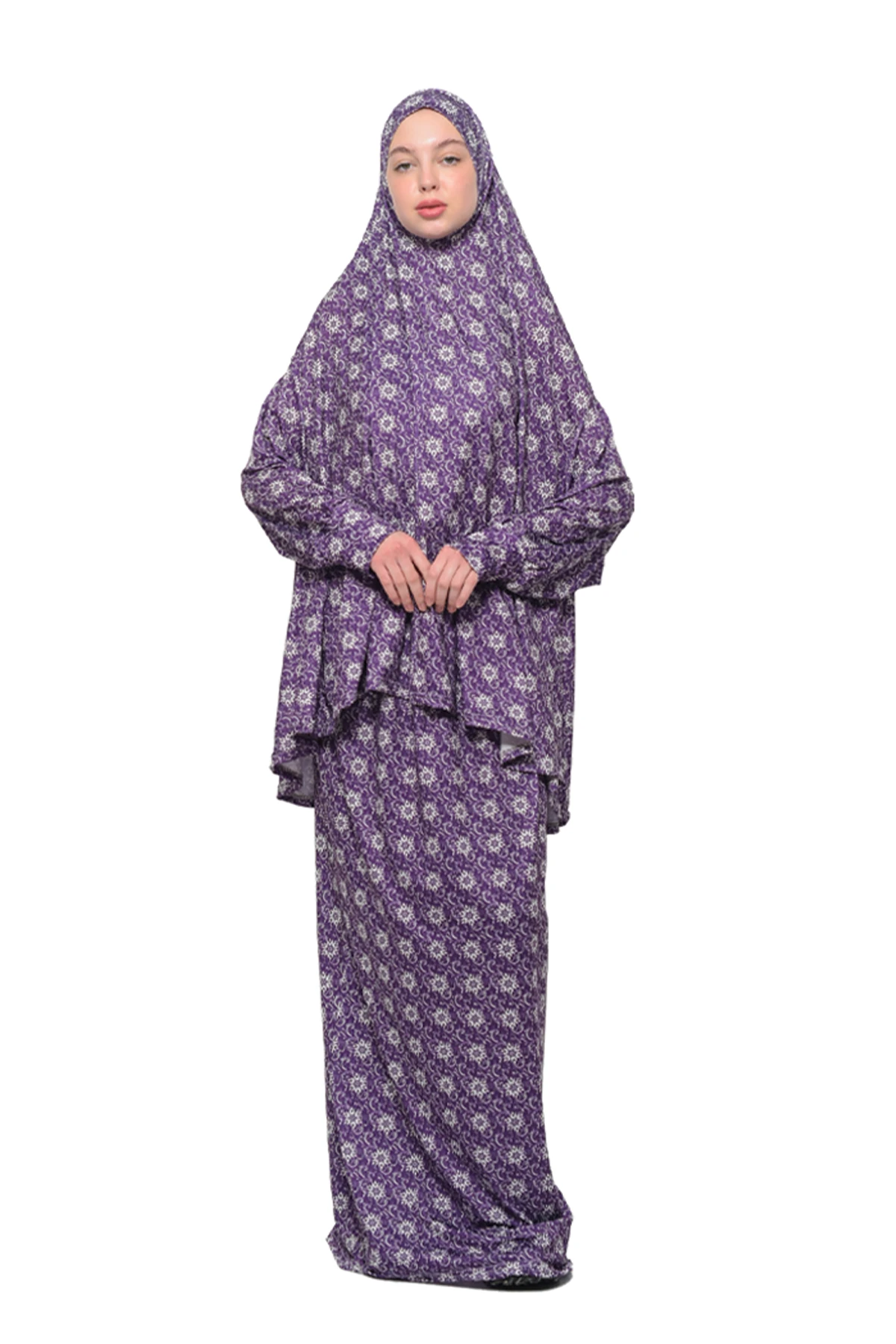 Two-Piece Sun Pattern Prayer Dress with Batwing Sleeves - Purple
