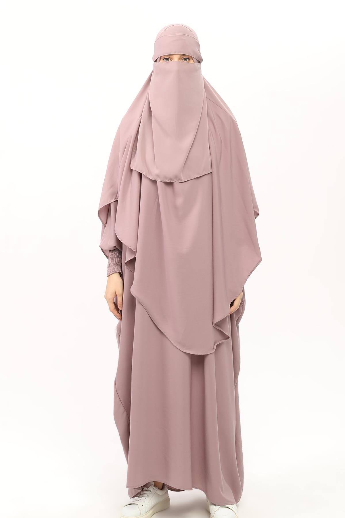 Women's 3-Piece Niqab Abaya Set - Dried Rose