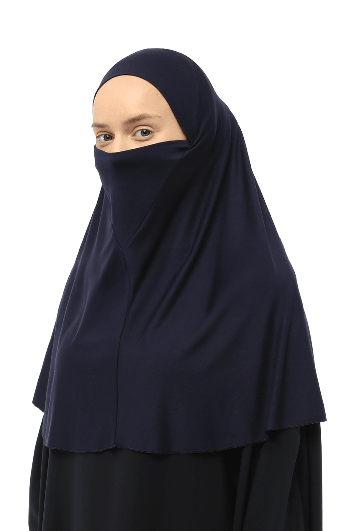 Practical Hijab Scarf with Niqab - Navy Blue