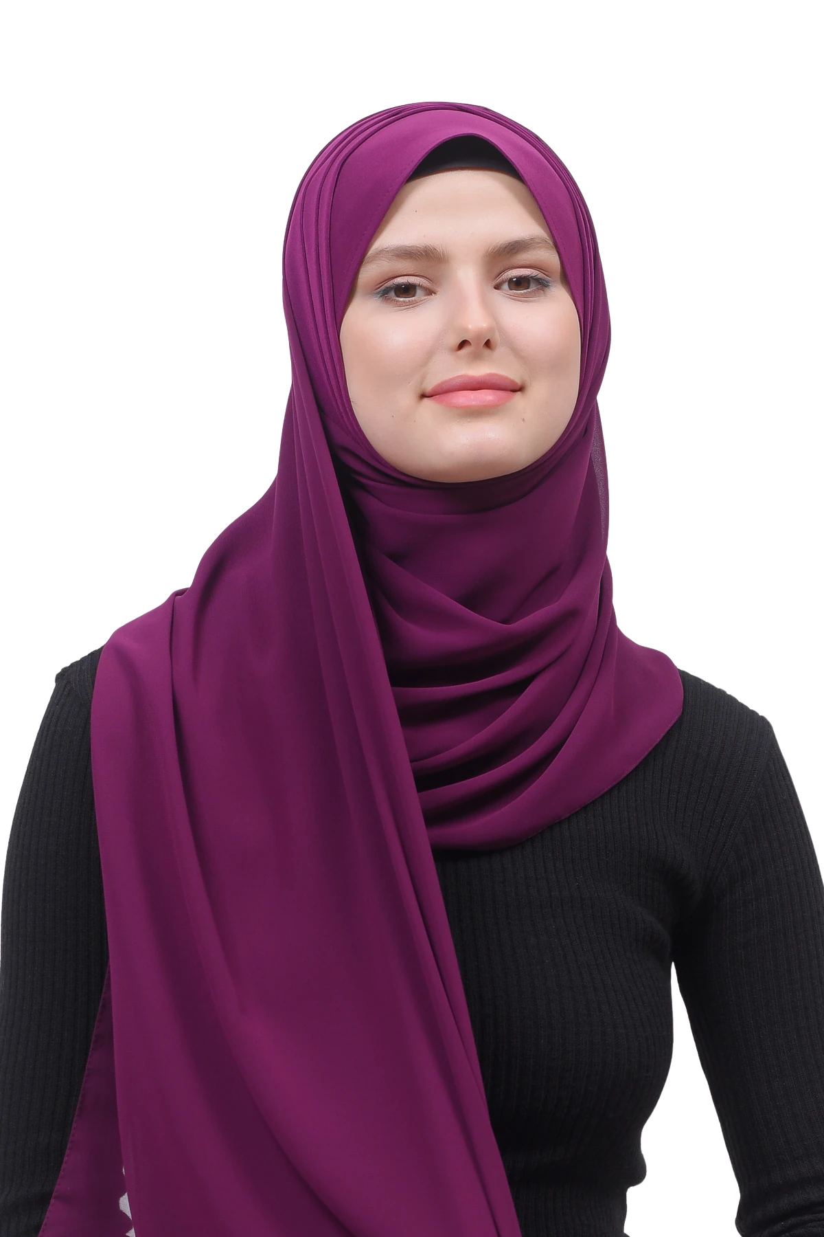 Pileli Çapraz Tela Bantlı Pratik Tesettür Şifon Şal