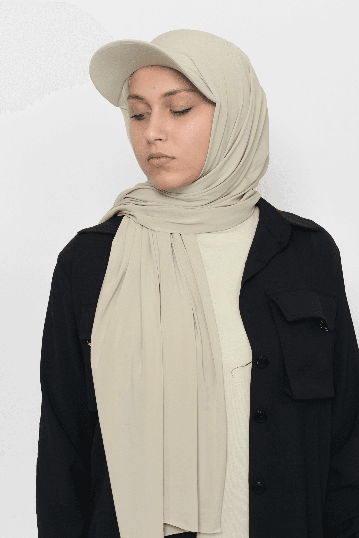 Practical Sandy Fabric Scarf with Cap