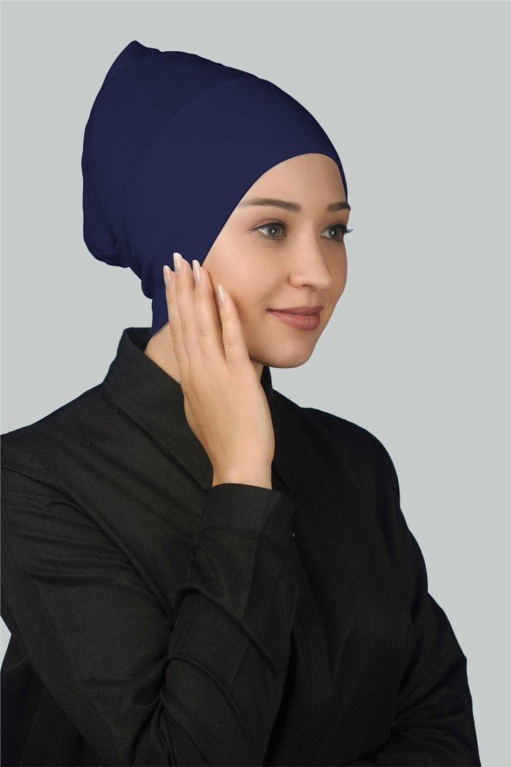 Instant Practical Snap-On Long Hijab Bonnet - Sax Blue