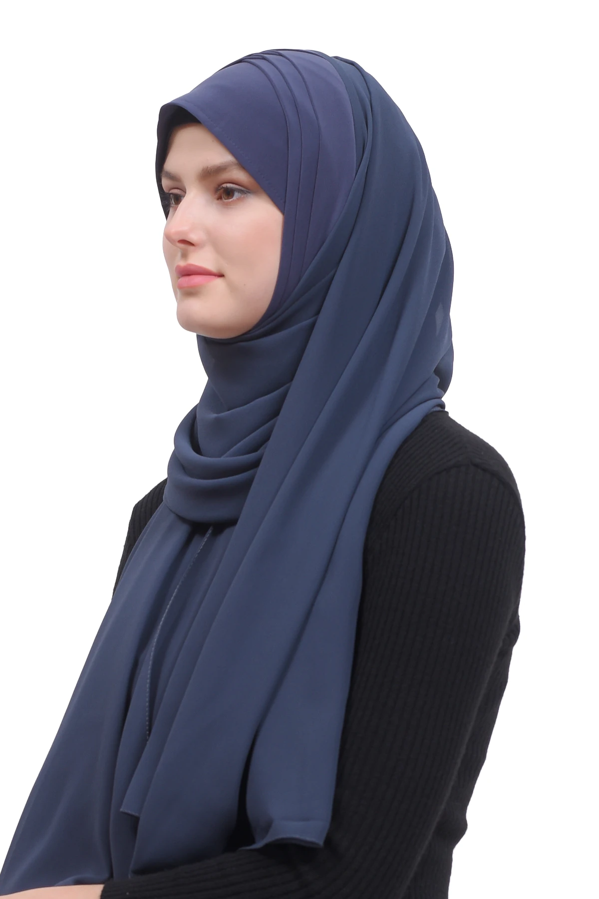 Pileli Çapraz Tela Bantlı Pratik Tesettür Şifon Şal