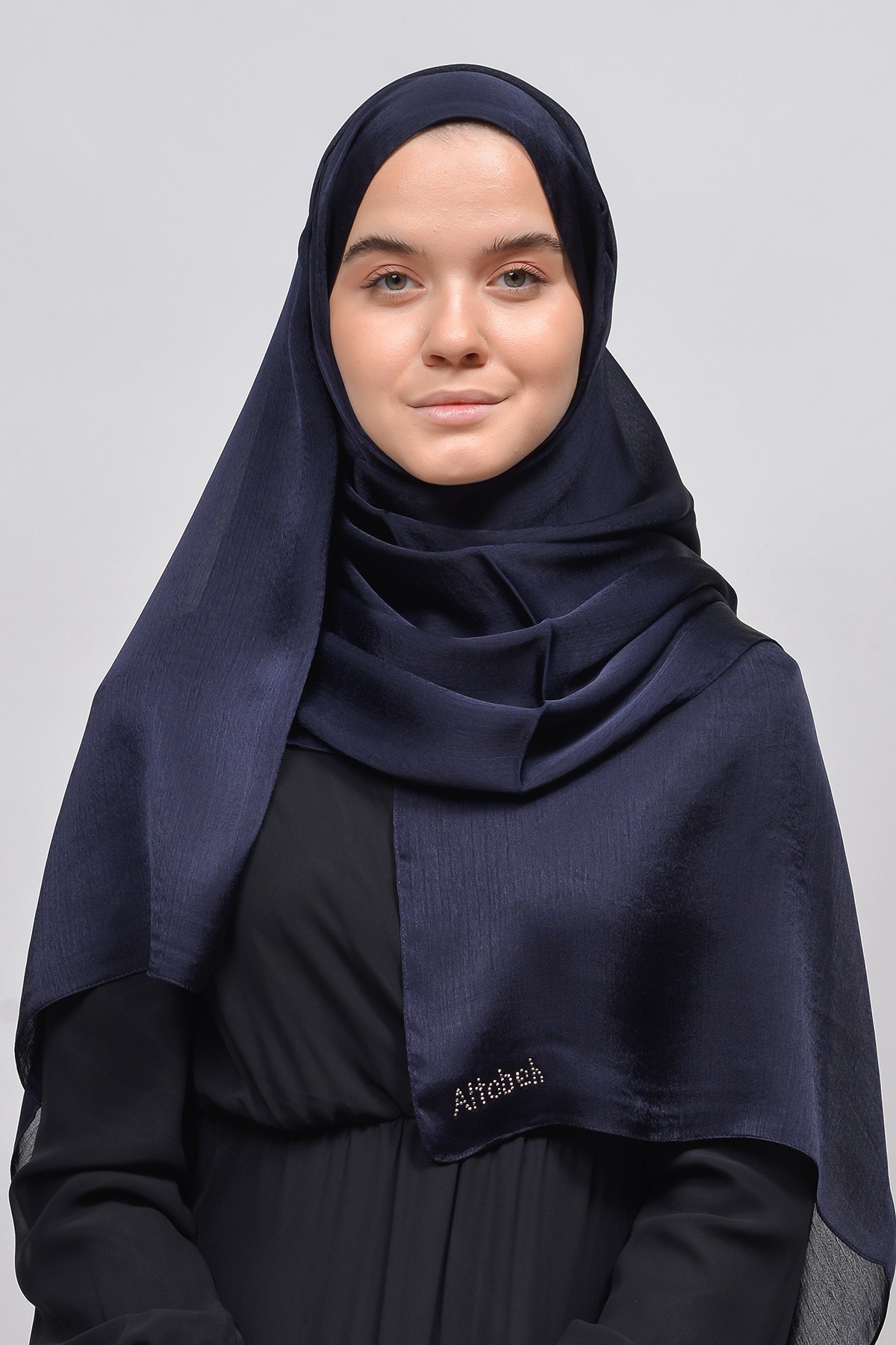 Satin Chiffon Shawl - Luxurious & Evening Elegance  - Navy Blue