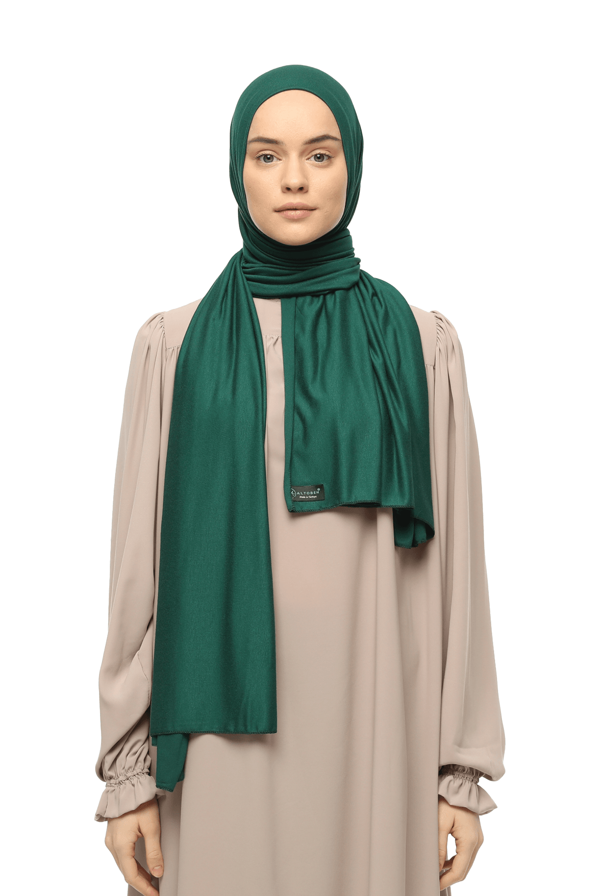 Cotton Jersey Shawl Hijab - Soft & Stretchy  - Dark green