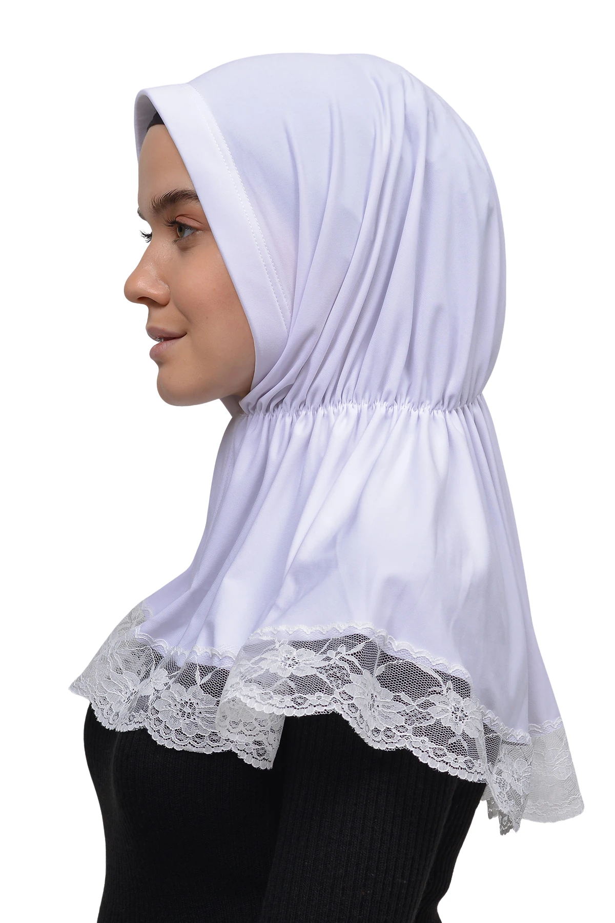 Dantelli Lastik Büzgülü Tela Bantlı Çıtçıtlı Hazır Türban Pratik Eşarp