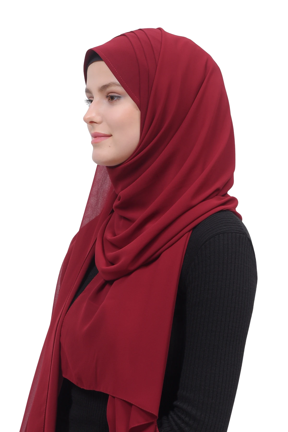 Pileli Çapraz Tela Bantlı Pratik Tesettür Şifon Şal