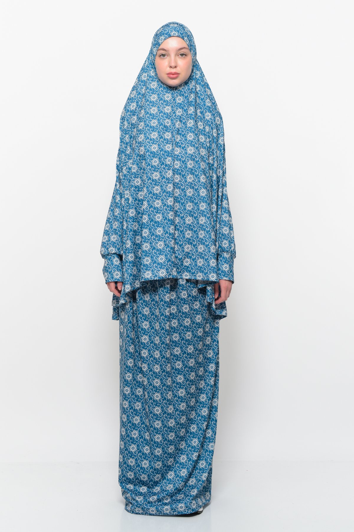 Two-Piece Sun Pattern Prayer Dress with Batwing Sleeves - Petrol