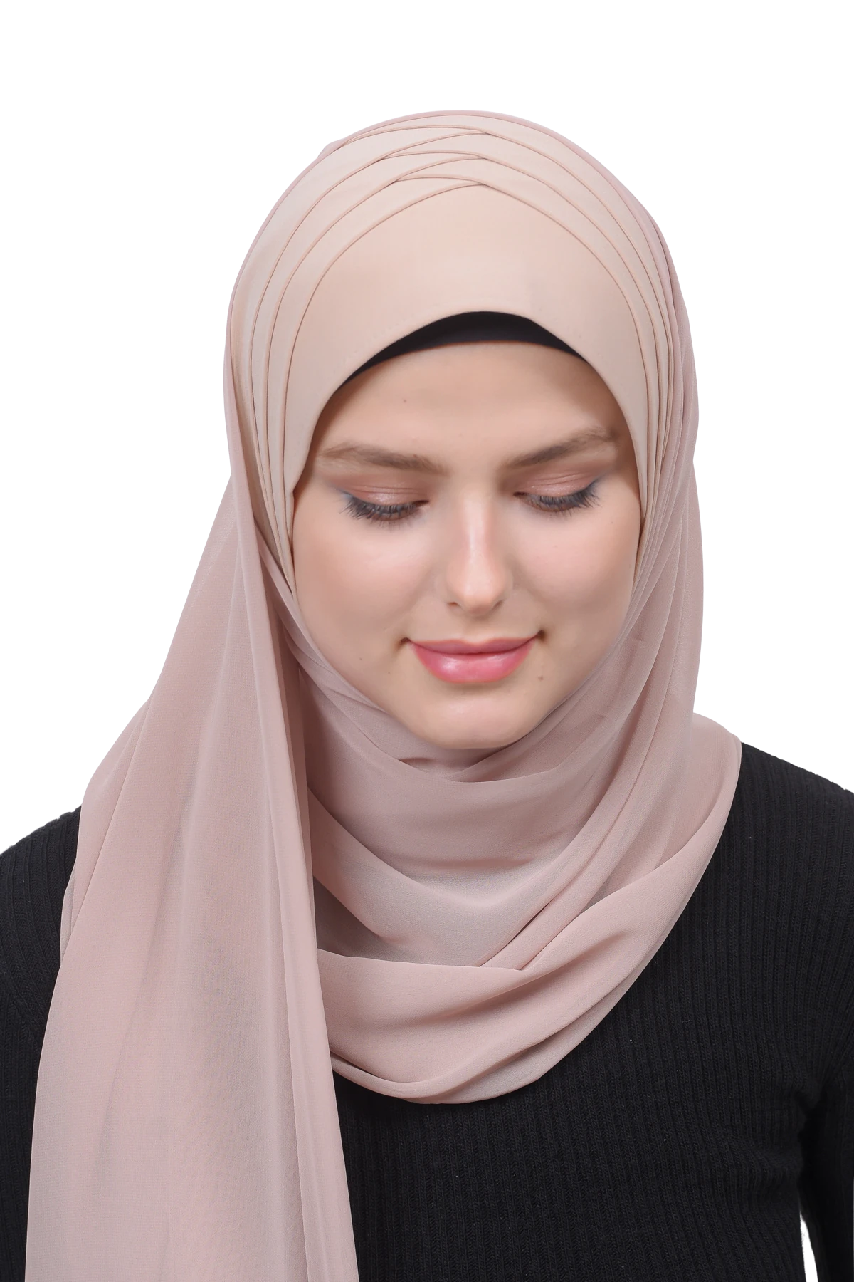 Pileli Çapraz Tela Bantlı Pratik Tesettür Şifon Şal