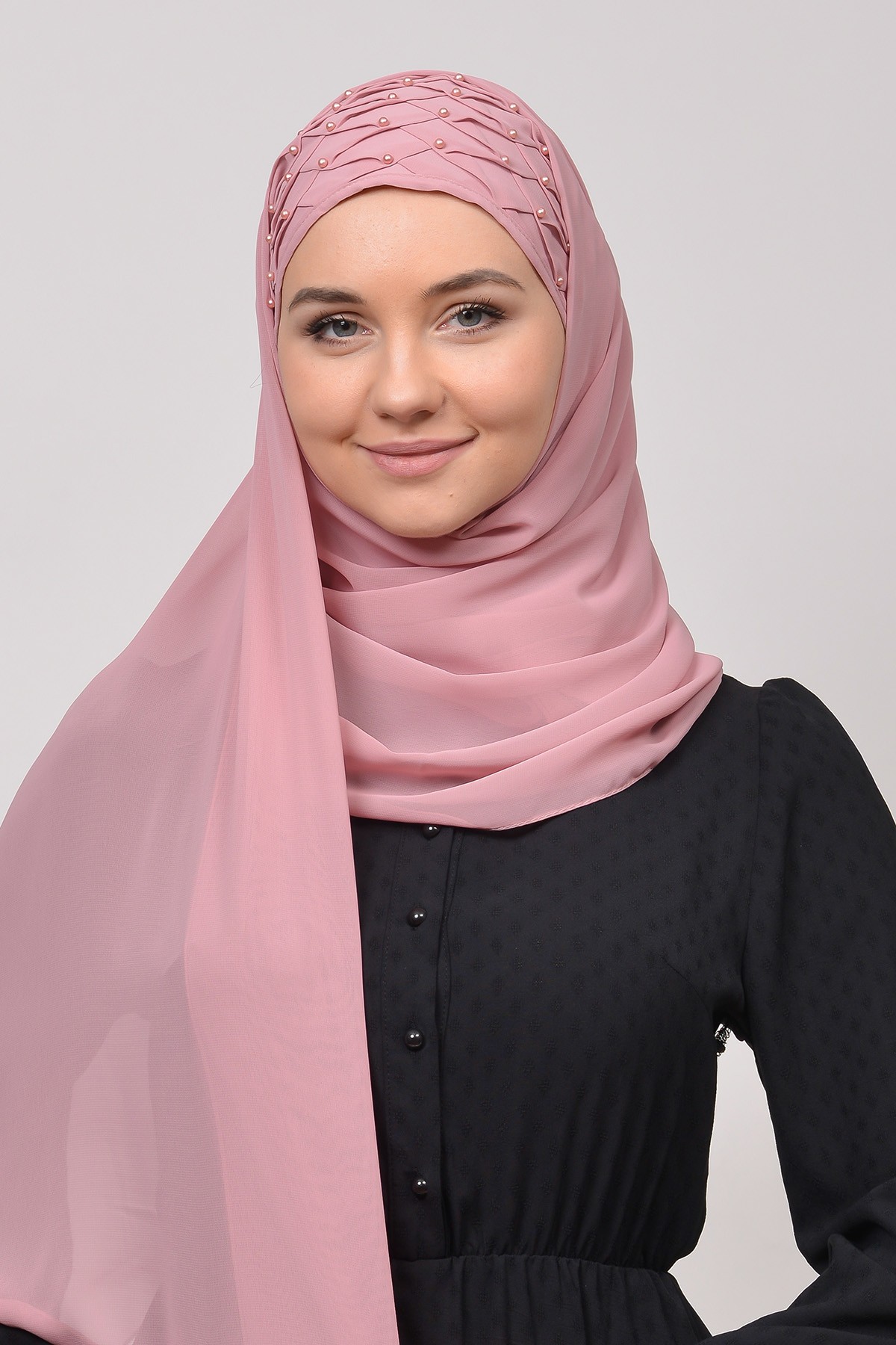 Nervure Beaded Chiffon Shawl - Versatile Wear - Light pink