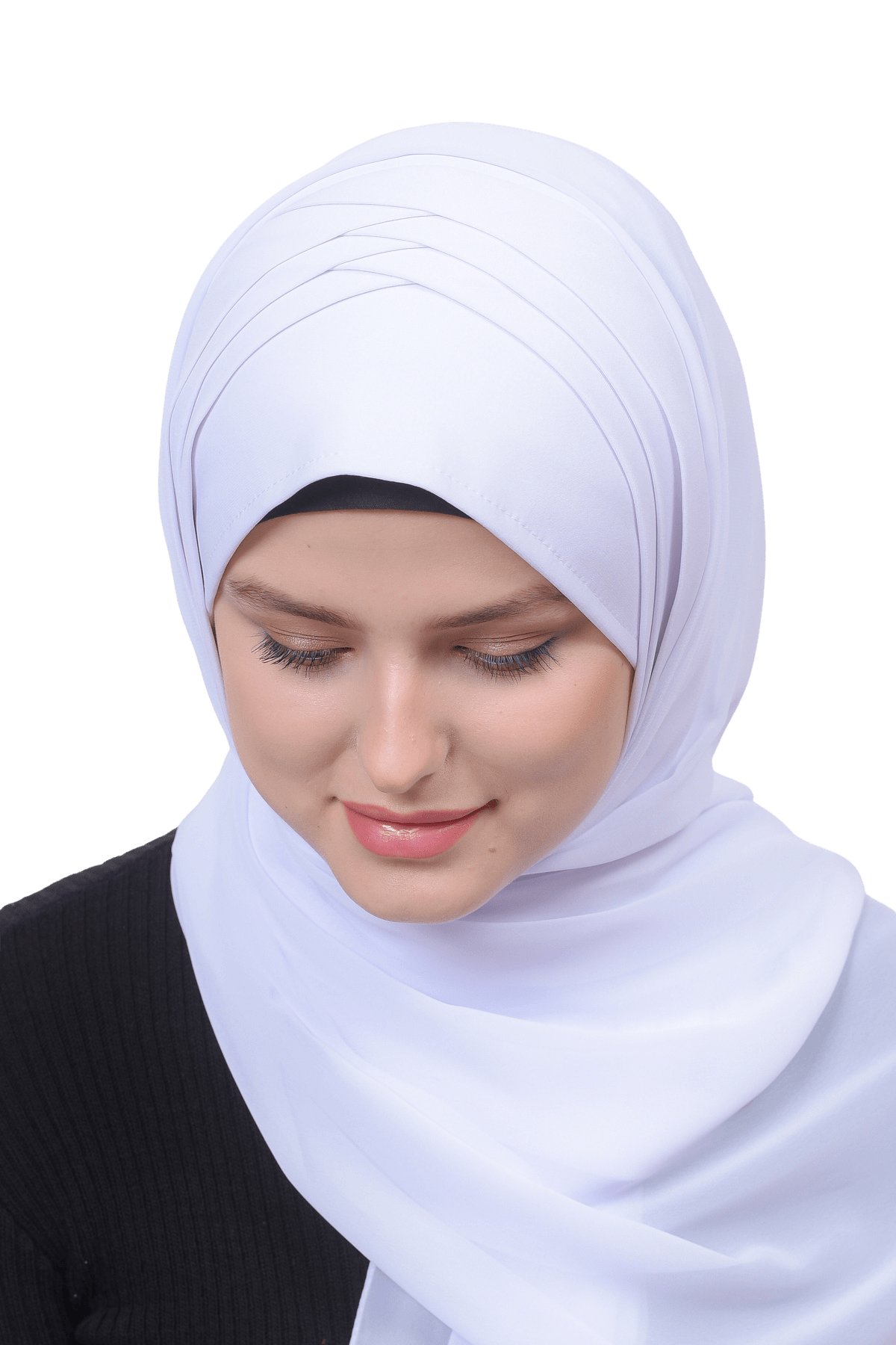 Pileli Çapraz Tela Bantlı Pratik Tesettür Şifon Şal