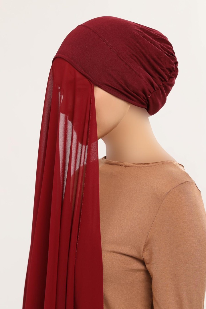 Practical Bonnet and Chiffon Shawl Set - Burgundy