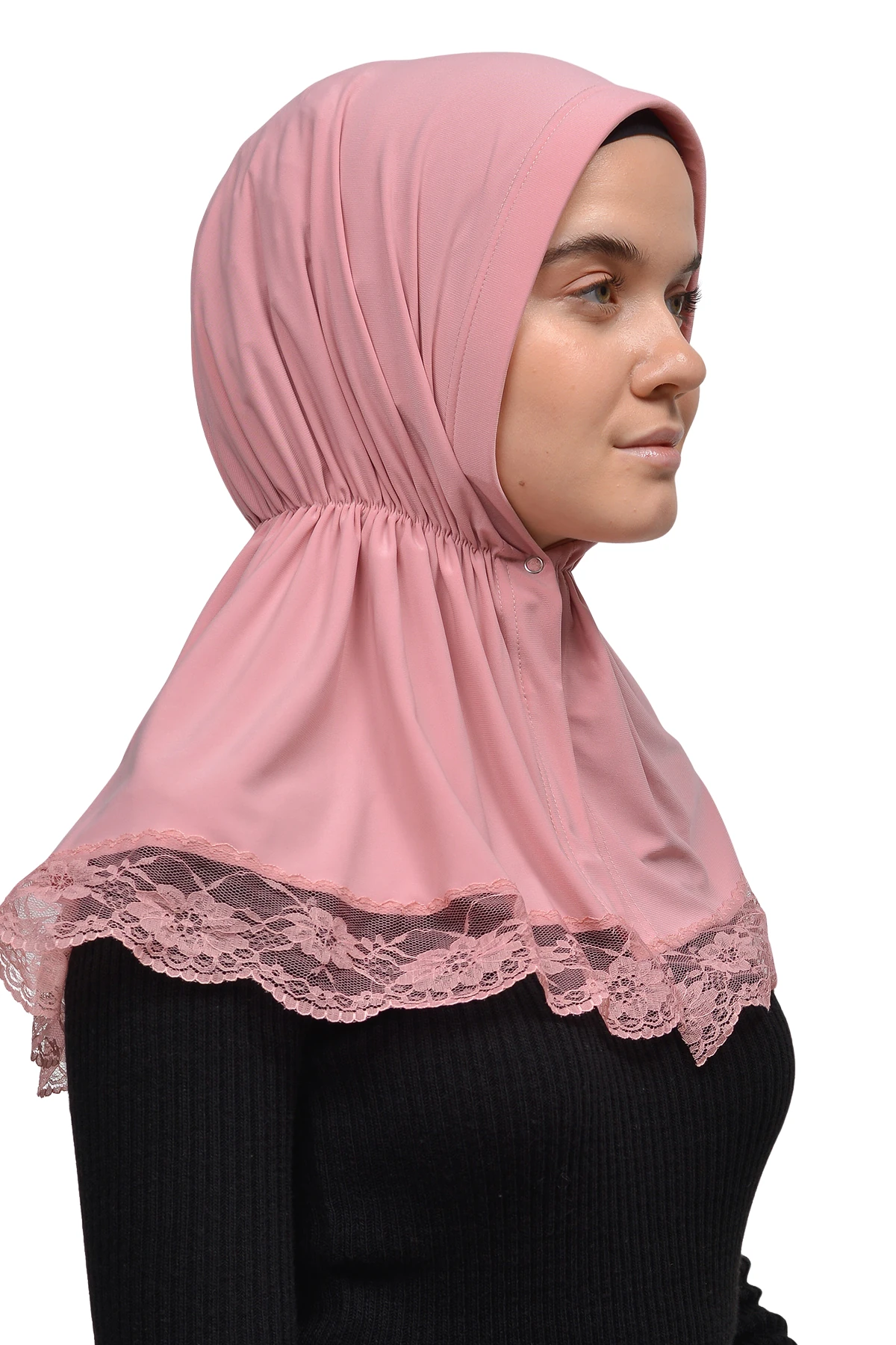 Dantelli Lastik Büzgülü Tela Bantlı Çıtçıtlı Hazır Türban Pratik Eşarp