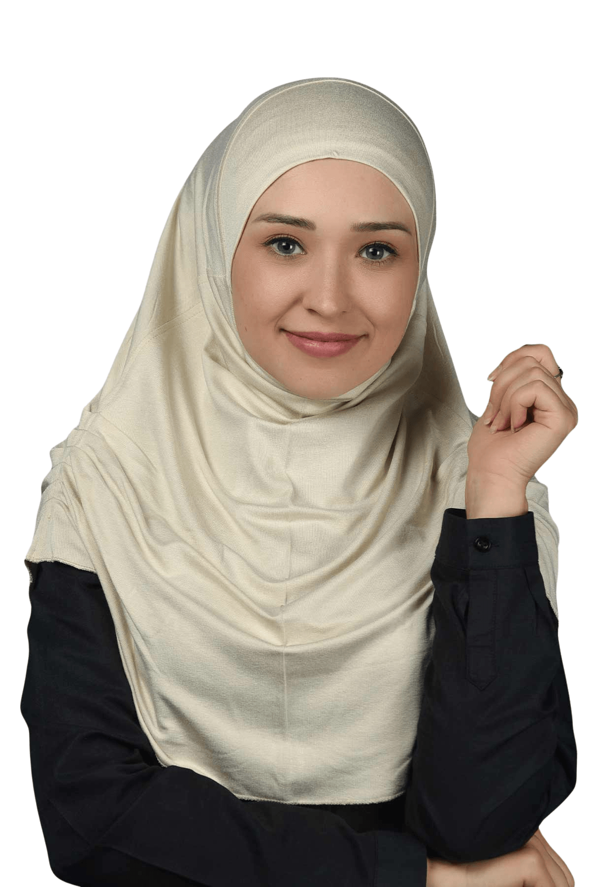 Hazır Türban Büzgülü Pileli Pratik Eşarp Tesettür Hijab - Namaz Örtüsü - Krem