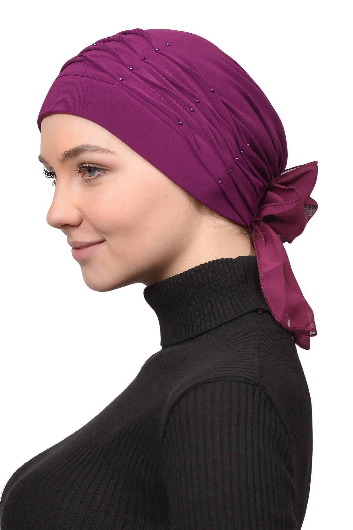 Pileli İncili Nervür Tesettür Bone