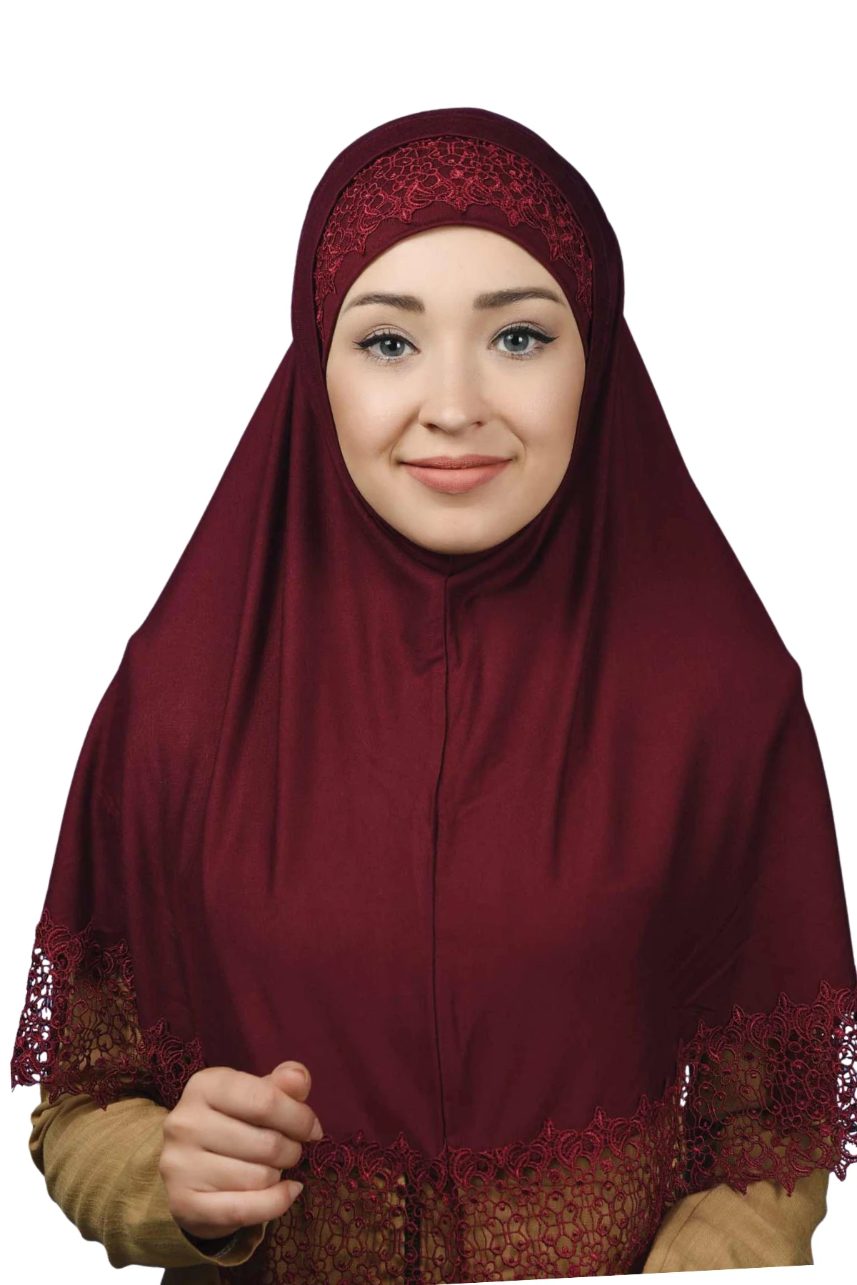 İkili Set Dantelli Pratik Eşarp Hazır Hijab ve Tesettür Bonesi XL