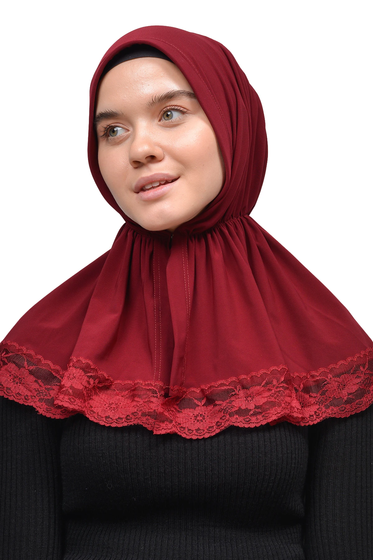 Dantelli Lastik Büzgülü Tela Bantlı Çıtçıtlı Hazır Türban Pratik Eşarp