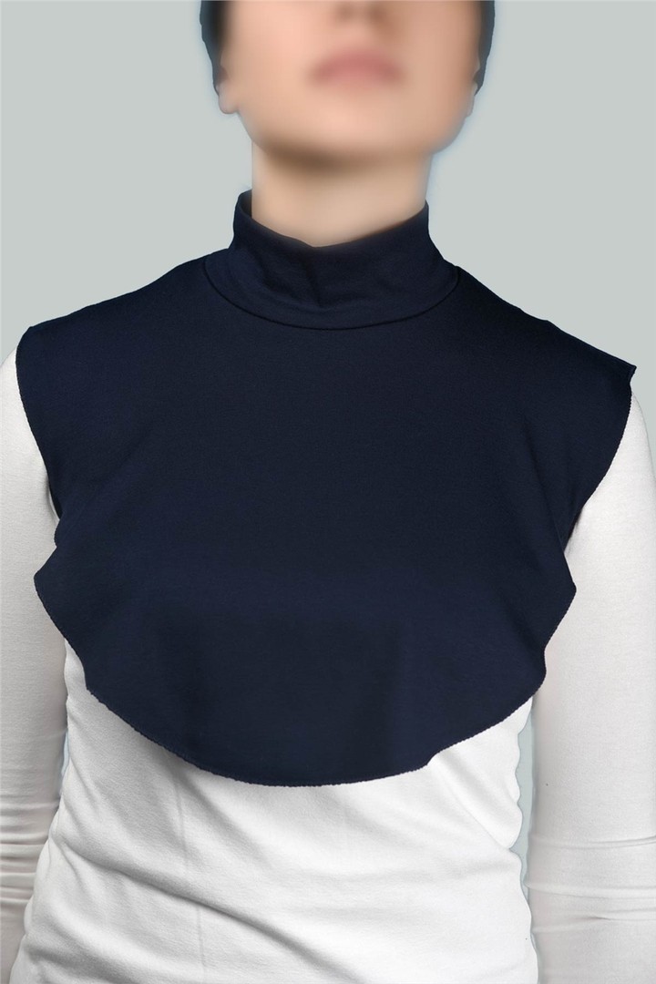 Straight Turtleneck Neck Combed Hijab Collar - Comfortable and Practical - Navy Blue