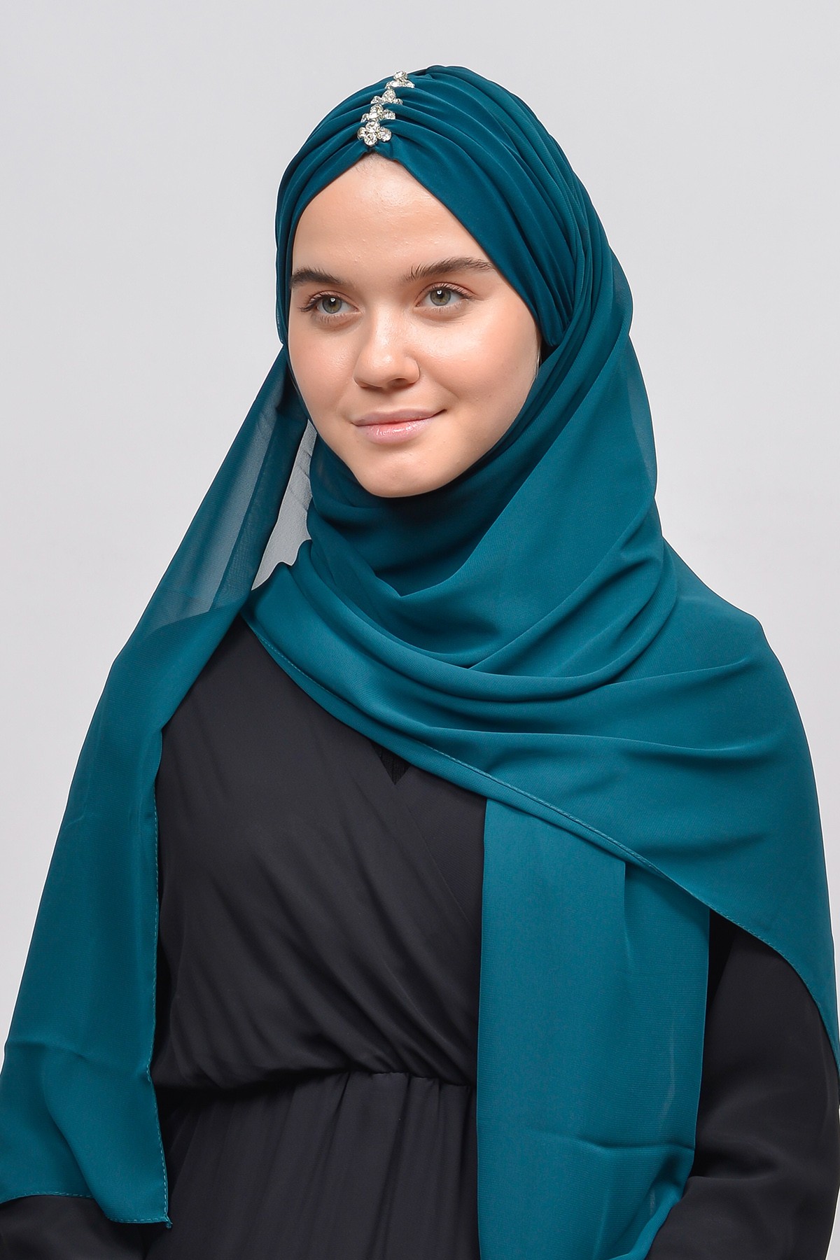 Stone Embellished Chiffon Shawl - Elegant & Practical - Dark Khaki