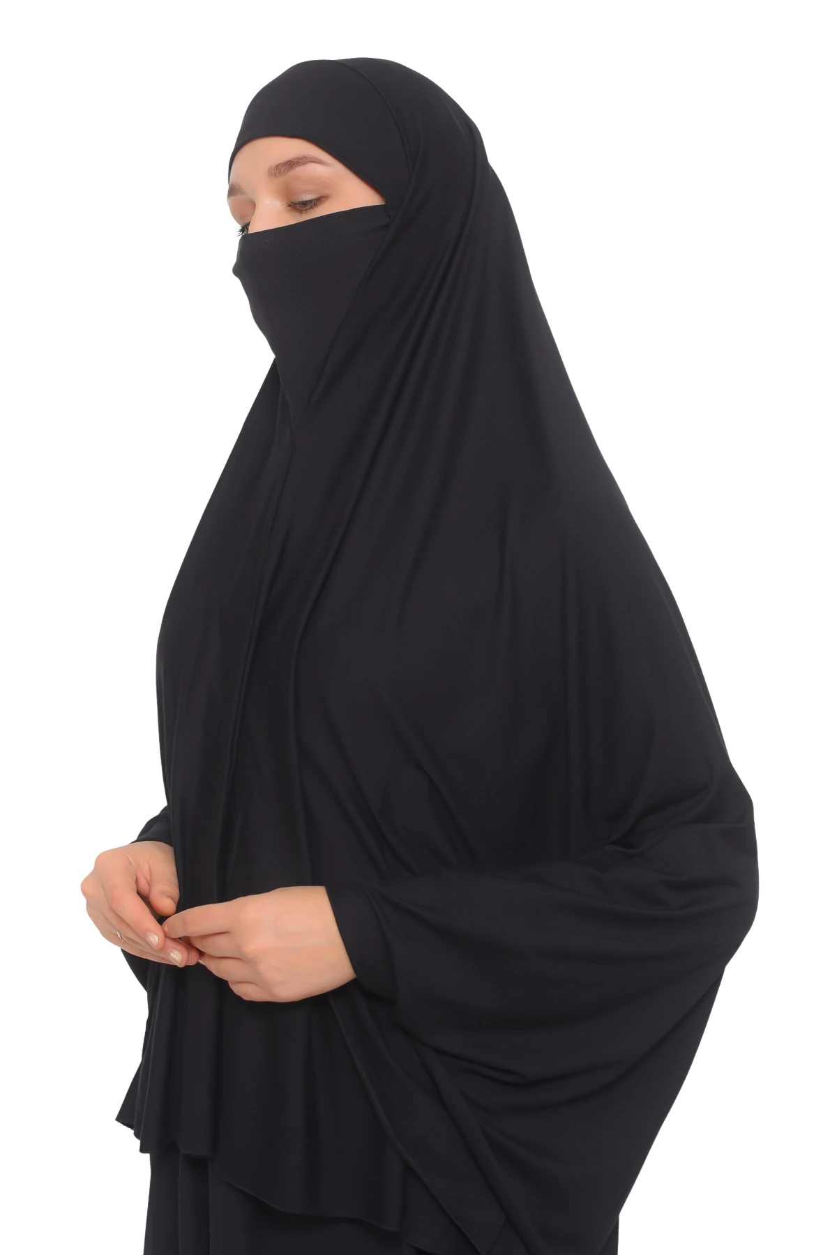 Kollu Sufle Çarşaf Üstü Peçeli Pratik Tesettür Hijab - Nikaplı Namaz Örtüsü