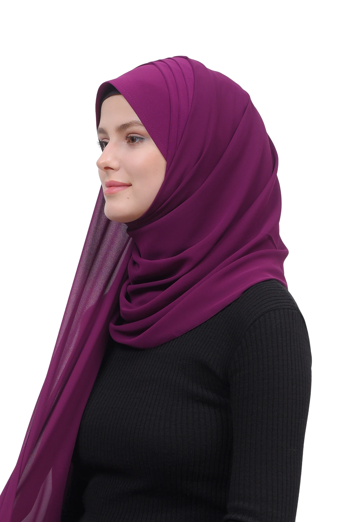 Pileli Çapraz Tela Bantlı Pratik Tesettür Şifon Şal