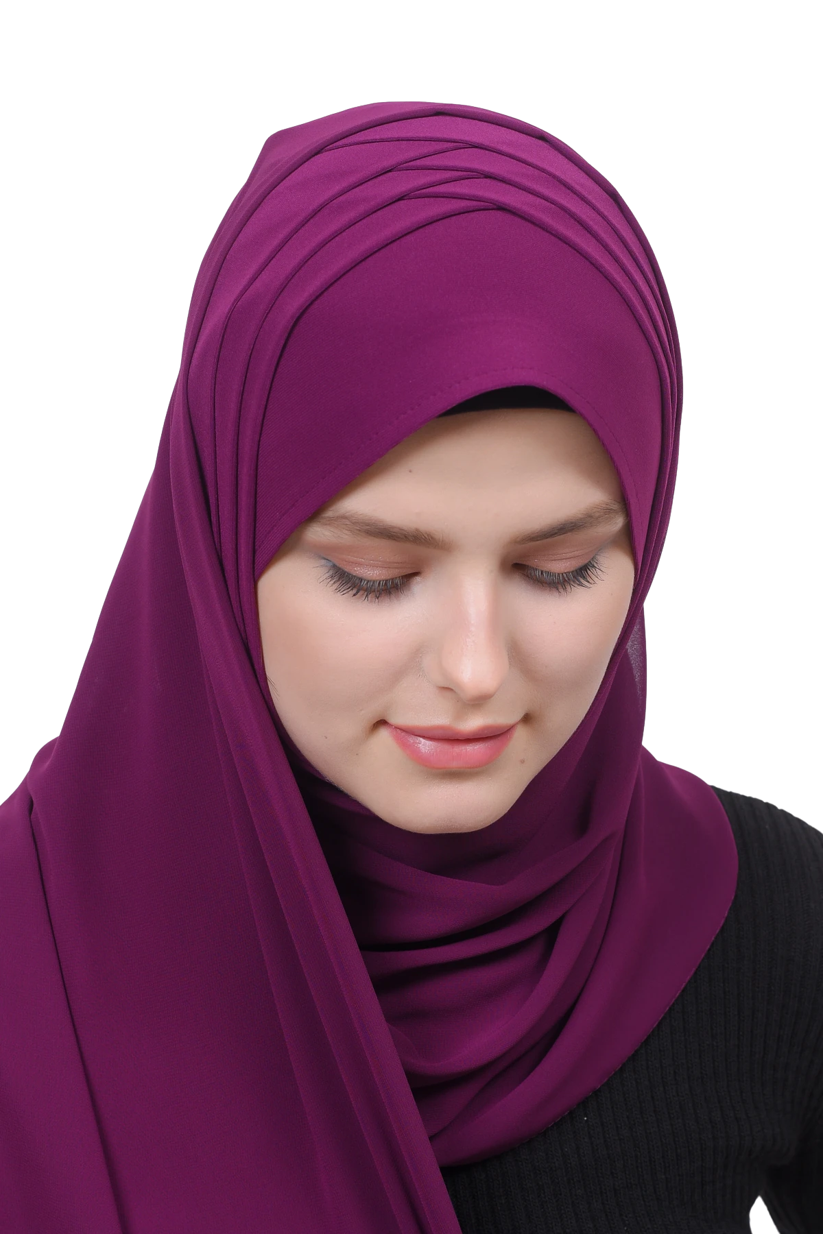 Pileli Çapraz Tela Bantlı Pratik Tesettür Şifon Şal