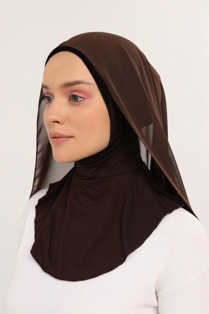 Ready-to-Wear Chiffon Shawl with Bonnet - Brown