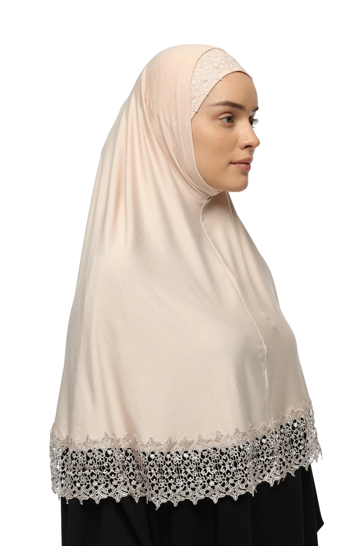 İkili Set Dantelli Pratik Eşarp Hazır Hijab ve Tesettür Bonesi XL