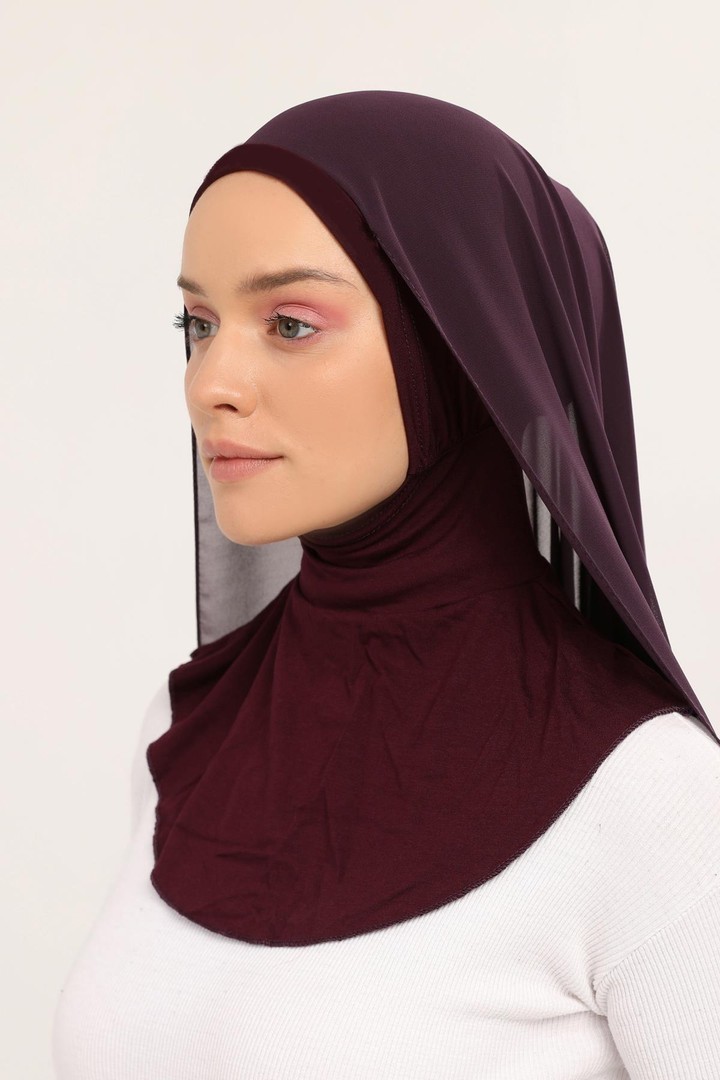 Ready-to-Wear Chiffon Shawl with Bonnet - Plum