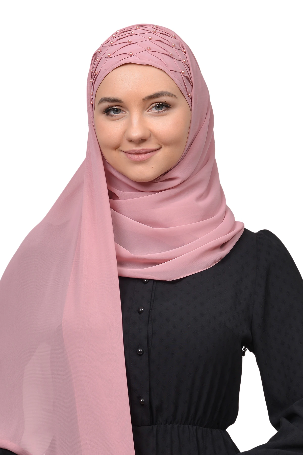 Nervure Beaded Chiffon Shawl - Versatile Wear - Light pink