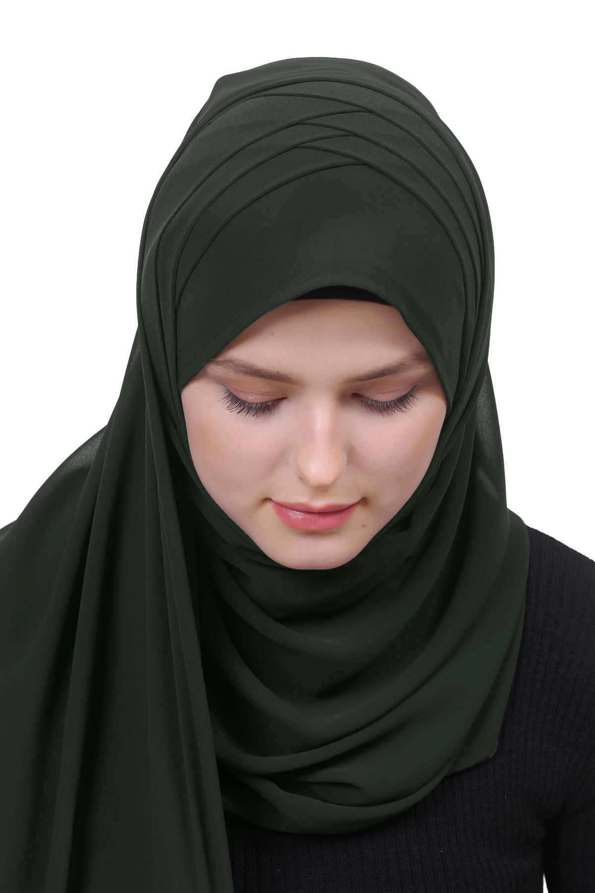 Pileli Çapraz Tela Bantlı Pratik Tesettür Şifon Şal