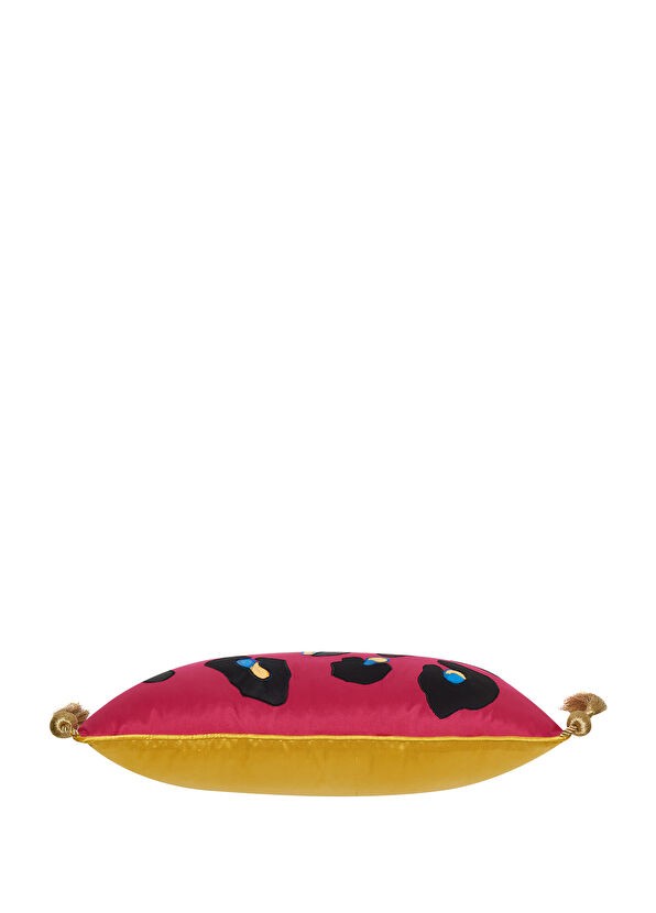 Leopar Pembe El Boyaması İpek Yastık