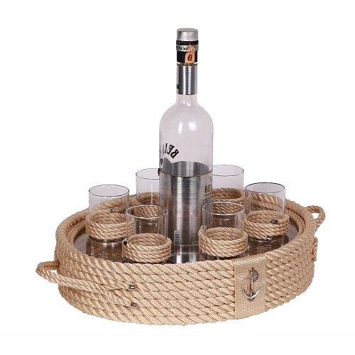 Krem Halat Rakı Bardaklı Tepsi