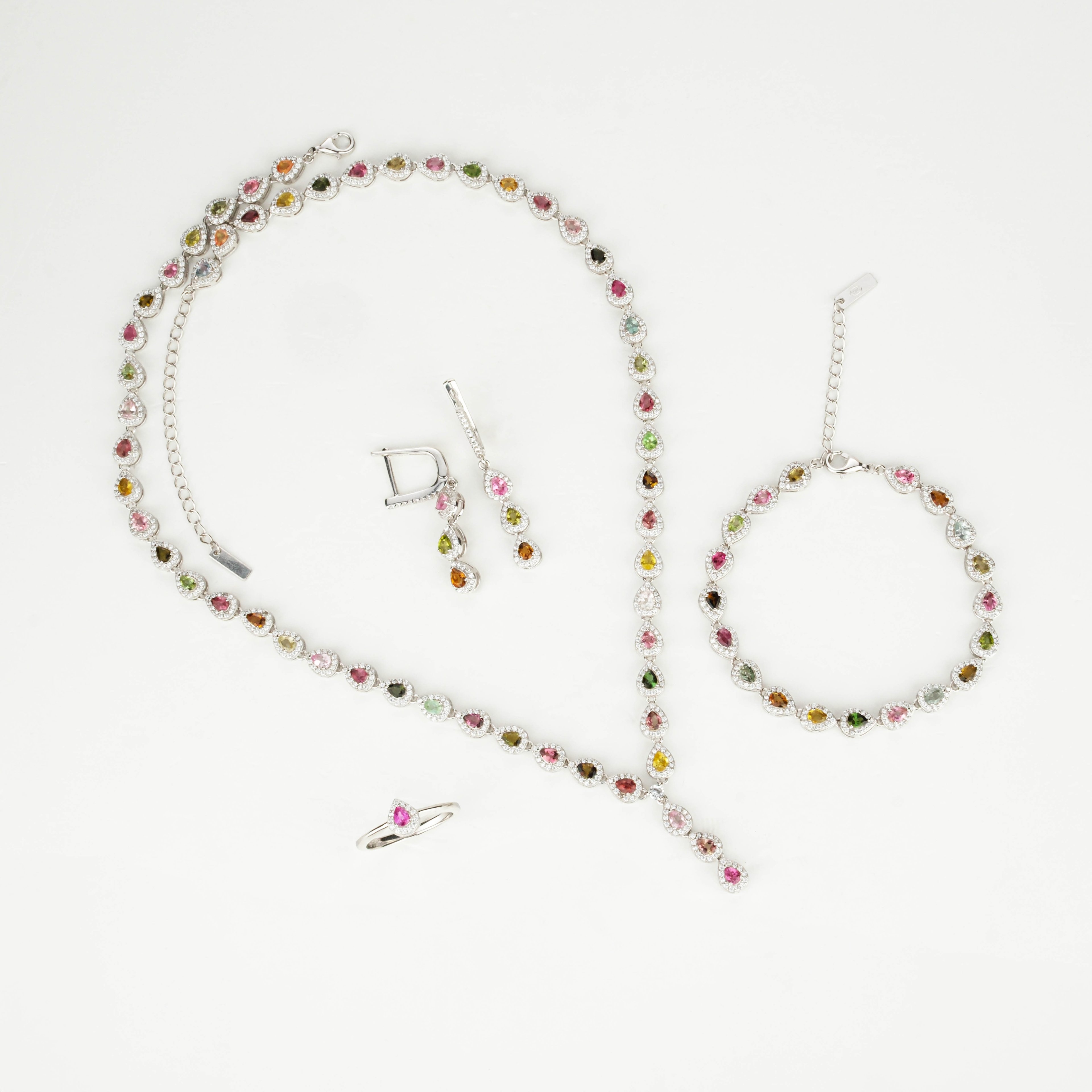 Safir Özel Renkler Doğaltaş Gümüş Set