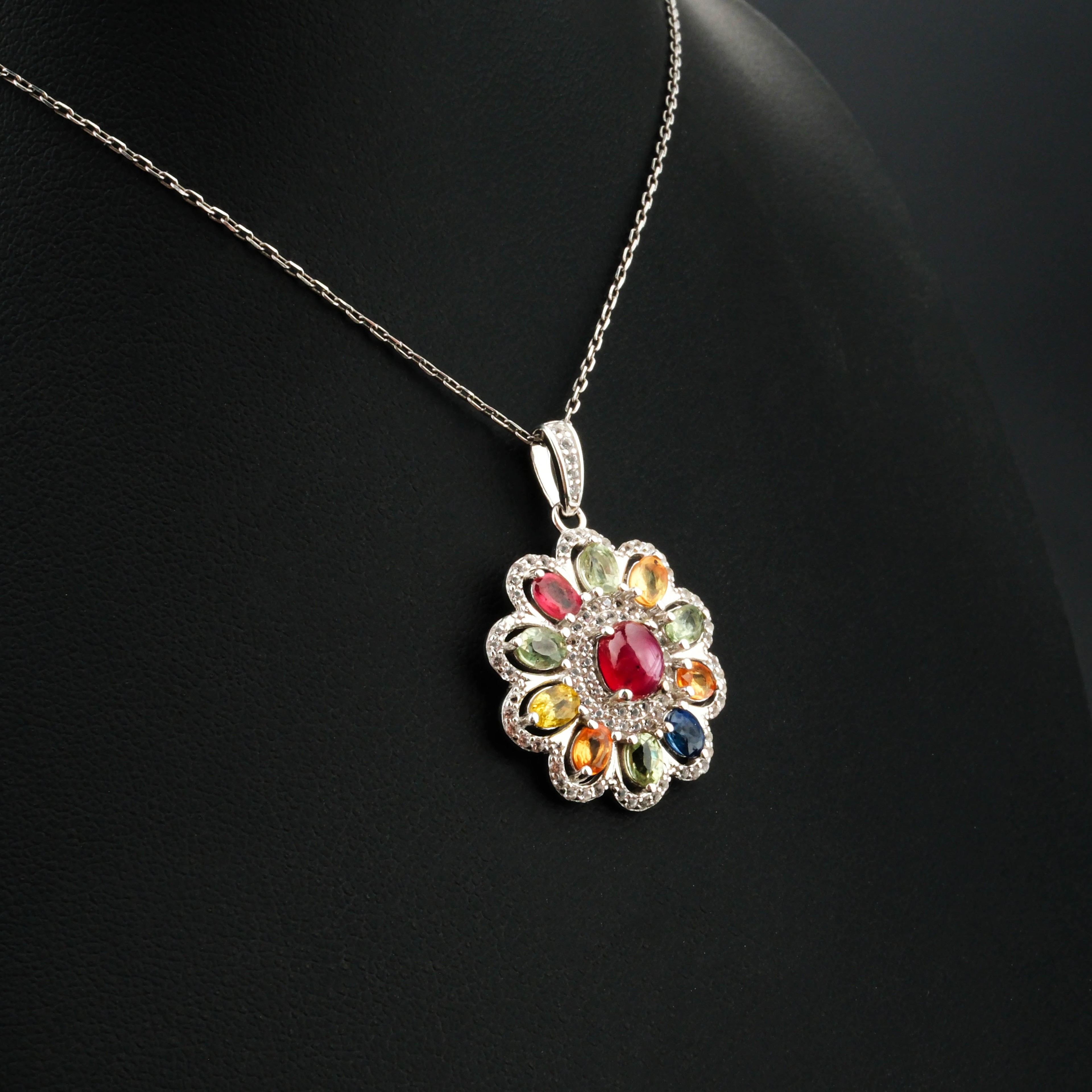 Safir Yakut Doğaltaş Gümüş Set