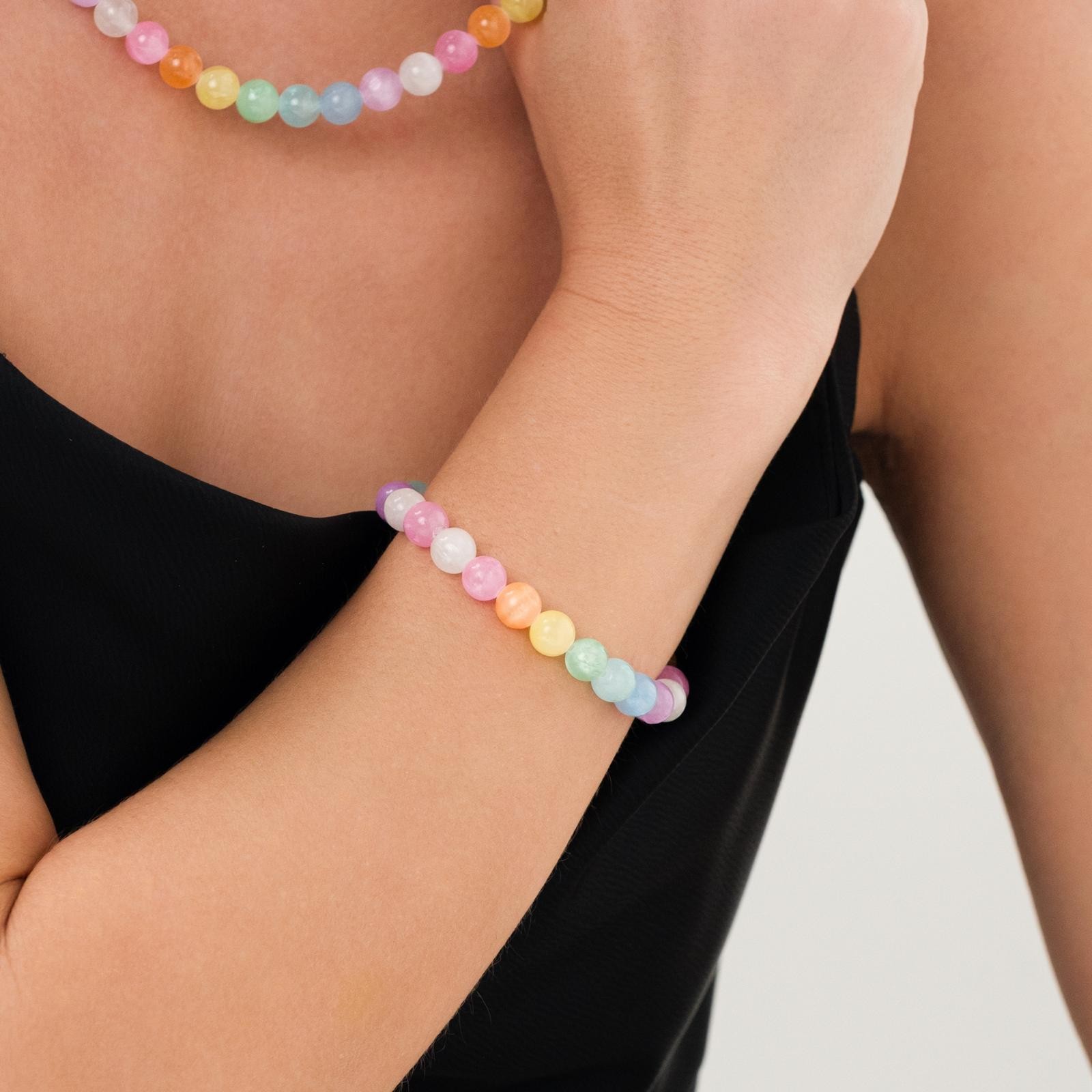 Karışık Renk Selenit Doğal Taş  Kolye ve Bileklik Set (8mm)